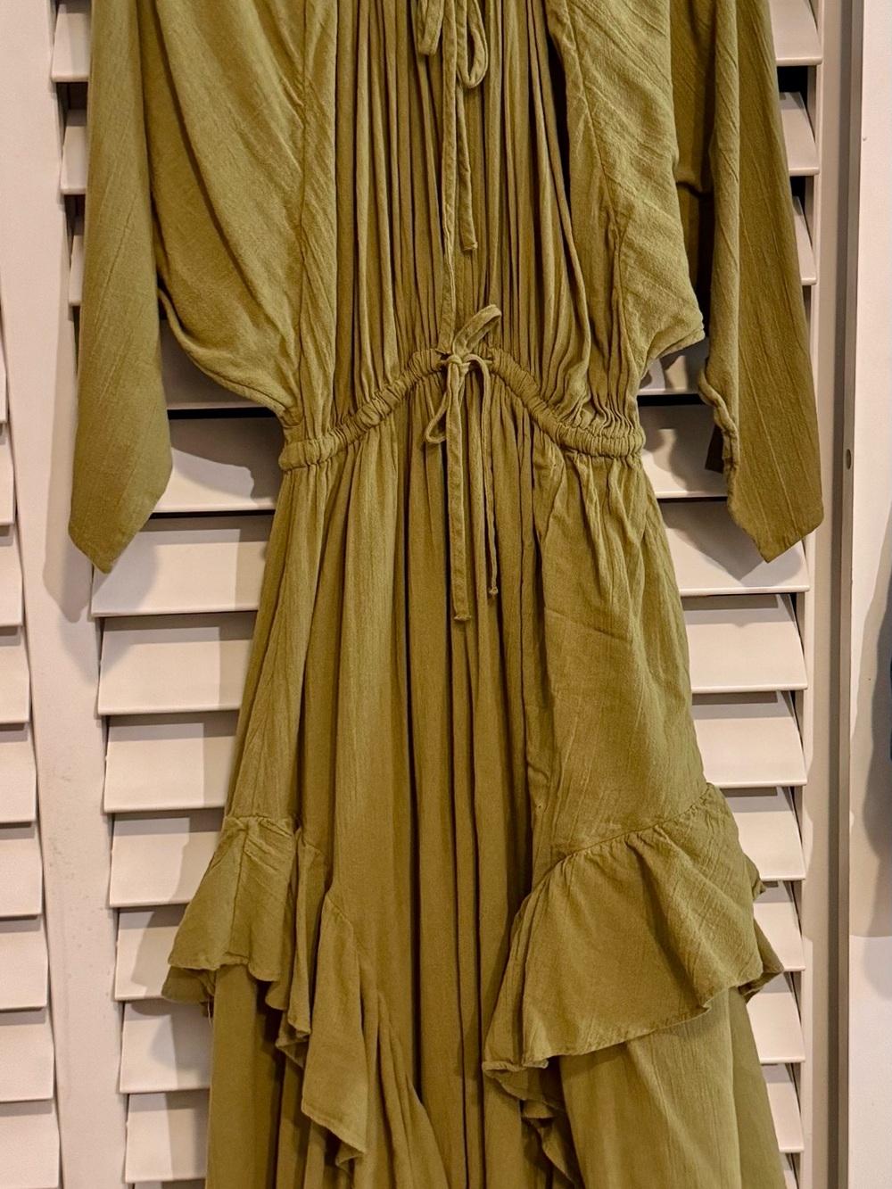 Freepeople Olive Green Tiered Drawstring Maxi Dress